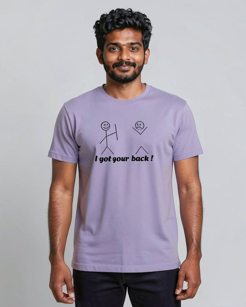 Backup Tee in Lavender, worn — second look