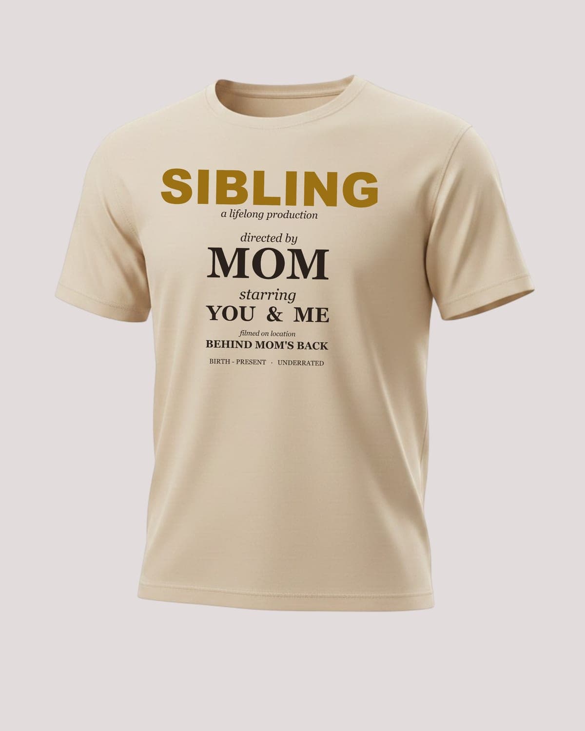 Credits Tee in Beige — "A Lifelong Production" print, flat