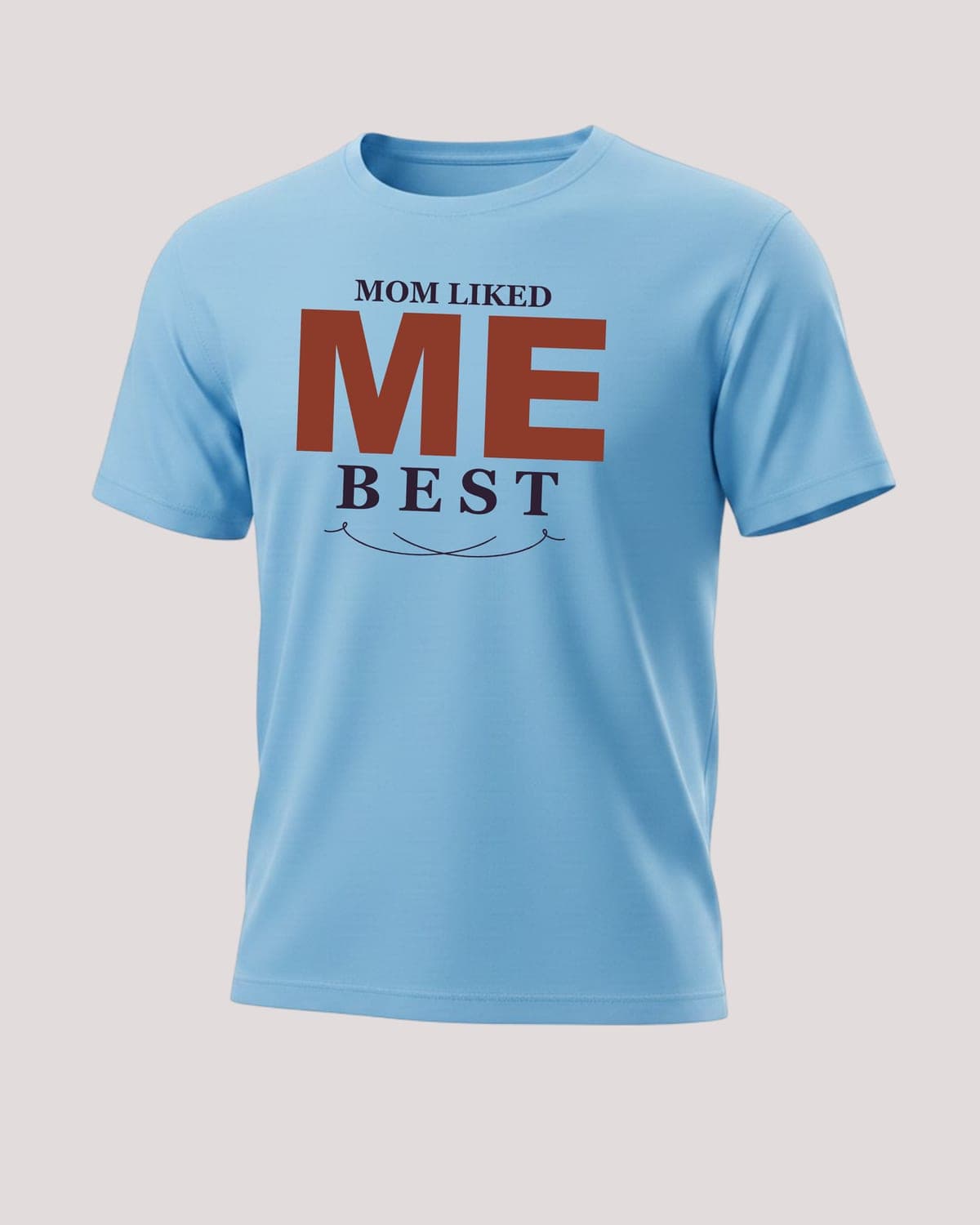 Golden Child Tee in Blue — "Mom Liked Me Best" print, flat